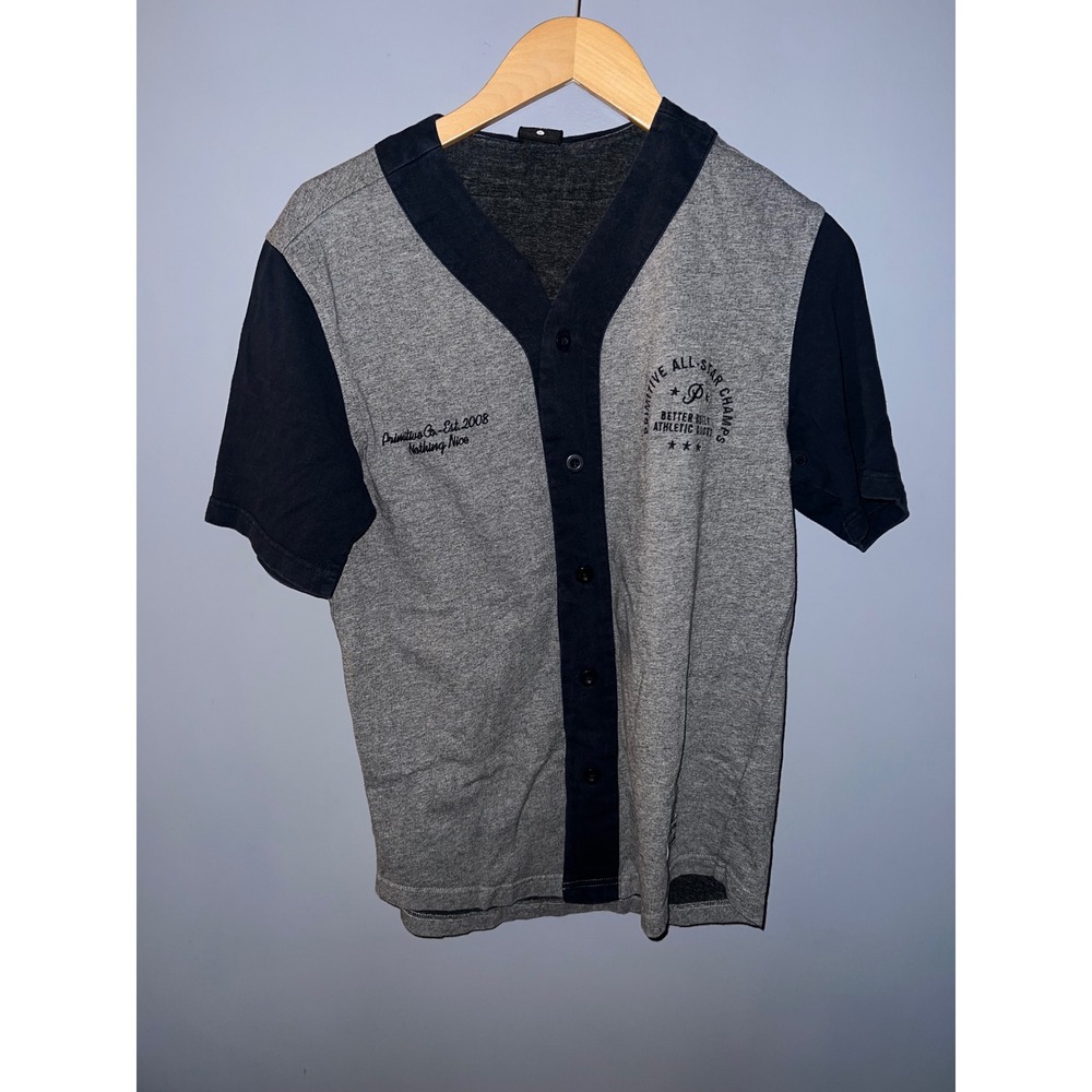 Primitive Apparel Mens‎ Small Gray Navy Baseball Jersey Button Up Shirt